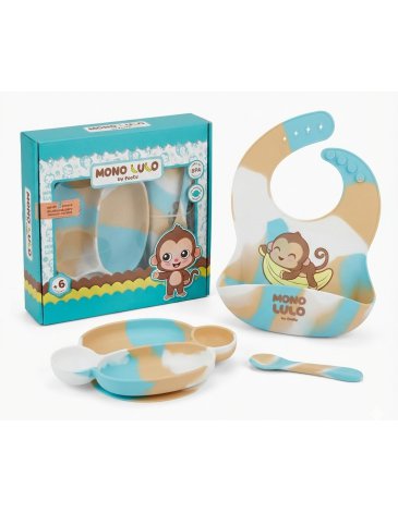 Set x 3 Piezas ( plato, cuchara y babero) MONO LULO