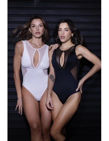 Body escote recto c/recortes microfibra y tul/lyc. T85/100 TRENDA