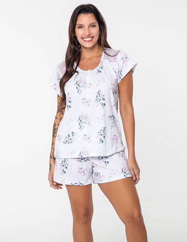 Pijama en modal estampado con puntilla T2/7 BIANCA SECRETA