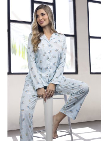 Pijama de jersey abotonado - Linea Salchichas Full LENCATEX