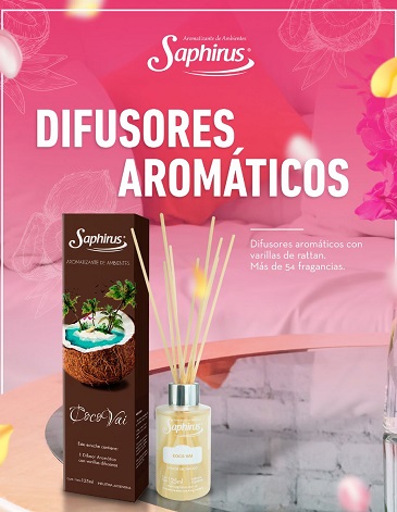 Difusor aromático con varillas difusoras 125ml SAPHIRUS
