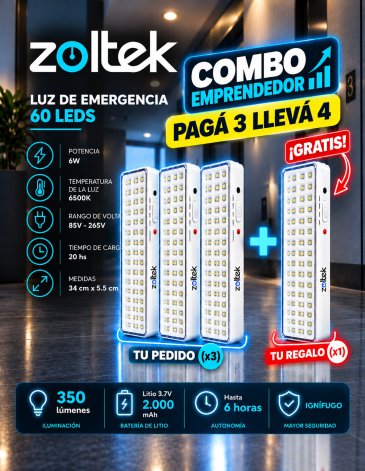 Combo consorcio | Luz de emergencia 60 led x 10 unidades ZOLTEK