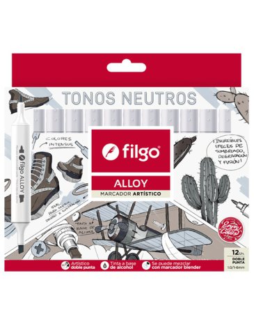 Marcador artistico doble punta Alloy Estuche x12 Tonos Neutros FILGO