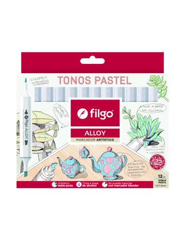 Marcador artistico doble punta alloy / Estuche x 12 pastel FILGO