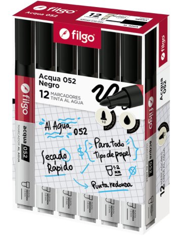 Marcador al agua 052 Redonda / Caja x 12 Negro FILGO