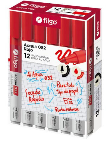 Marcador al agua 052 Redonda / Caja x 12 Rojo FILGO