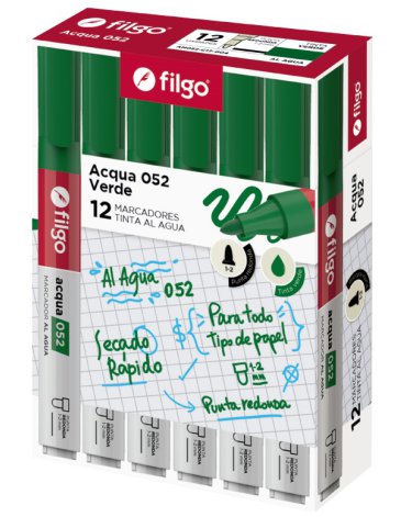 Marcador al agua 052 Redonda / Caja x 12 verde FILGO
