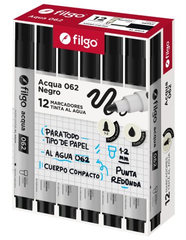 Marcador al agua 062 Redonda / Caja x 12 Negro FILGO