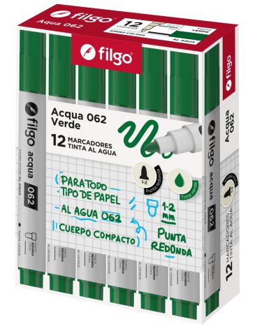 Marcador al agua 062 Redonda / Caja x 12 Verde FILGO