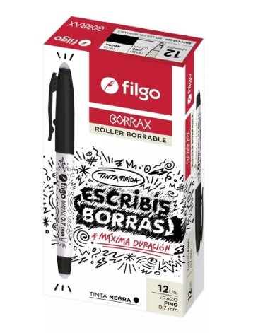 Roller gel borrable Borrax caja x 12 unidades color Negro FILGO