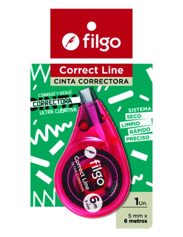 Cinta Correctora Correct Line 506 6 mt / x unidad colores surtidos FILGO