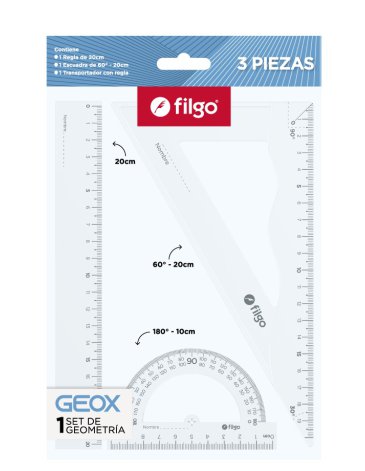Set de geometría Geox Regla + Escuadra +  Transportador FILGO