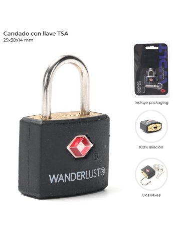 Candado con llave TSA 25x38x14 mm WANDERLUST
