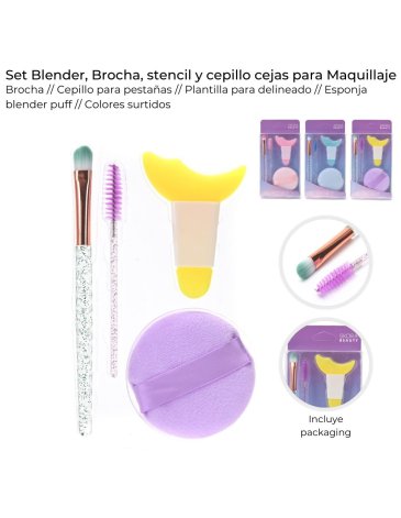 Set blender. brocha. stencil y cepillo cejas para maquillaje - x4u SKORA