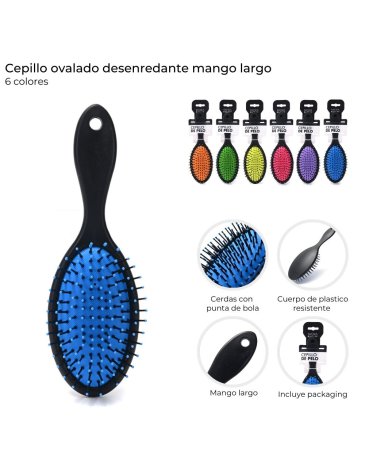 Cepillo ovalado desenredante mango largo SKORA