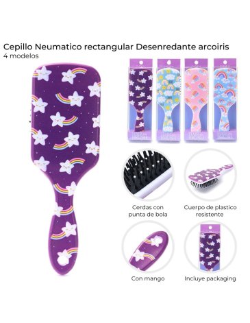 Cepillo rectangular desenredante Arcoiris SKORA