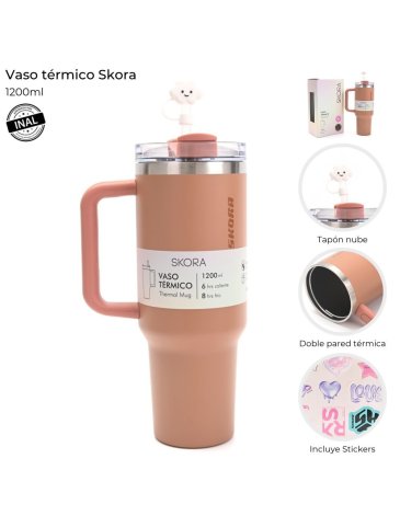 Vaso Termico con bombilla y tapon nube 1200 ML SKORA
