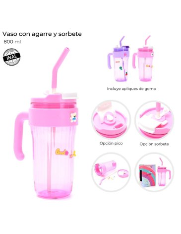 Vaso con agarre y sorbete 800 ML SKORA