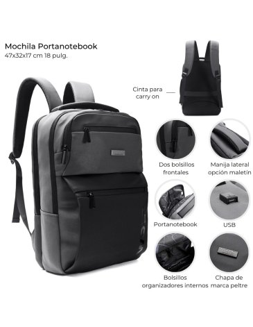 Mochila Go portanotebook con bolsillos organizadores internos y USB 17'' WANDERLUST