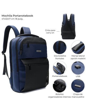 Mochila Go portanotebook con bolsillos organizadores internos y USB 17'' WANDERLUST