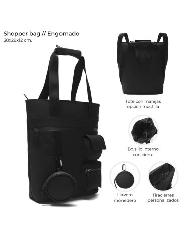 Shopper bag con correas opcion mochila 38x29x12 cm. Engomado WANDERLUST
