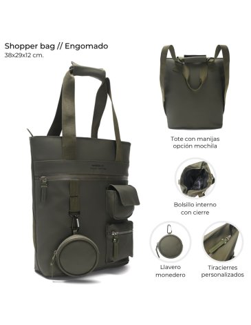 Shopper bag con correas opcion mochila 38x29x12 cm. Engomado WANDERLUST