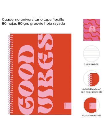 Cuaderno universitario tapa flexifle 80 hojas 80 grs SKORA