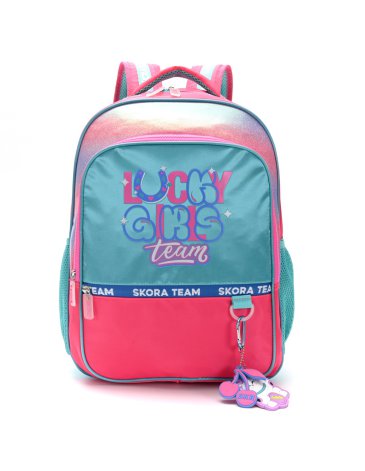 Mochila Think Happy Lettering Lucky Girls con Llavero y mondero 18'' - SKORA