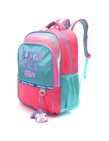 Mochila Think Happy Lettering Lucky Girls con Llavero y mondero 18'' - SKORA