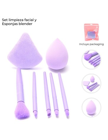 Set maquillaje brochas y esponjas packaging 7u SKORA