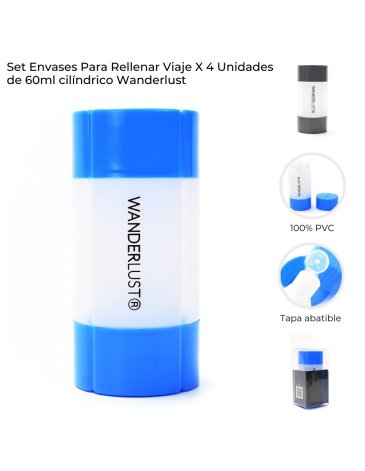Set Envases Para Rellenar Viaje x 4 Unidades de 60ml cilindrico  WANDERLUST