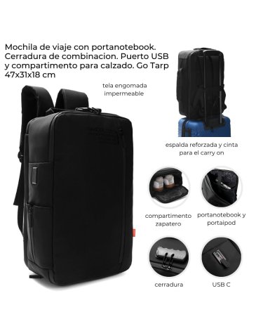 Mochila de viaje con portanotebook. Cerradura de combinacion. Puerto USB 18'' WANDERLUST