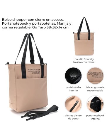 Bolso shopper con cierre en acceso. Portanotebook y portabotellas WANDERLUST
