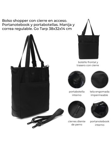 Bolso shopper con cierre en acceso. Portanotebook y portabotellas WANDERLUST