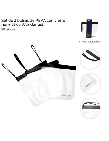 Set de 3 bolsas de PEVA con cierre hermetico WANDERLUST