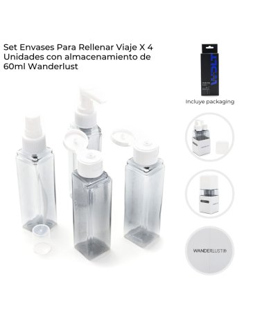 Set Envases Para Rellenar Viaje X 4 Unidades WANDERLUST
