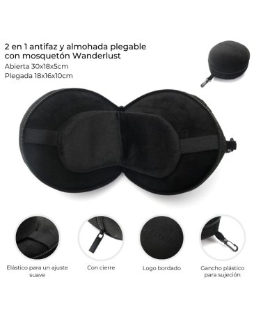 2 en 1 antifaz y almohada plegable con mosqueton WANDERLUST