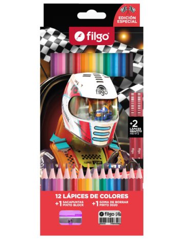 Lapices colores de resina pinto estuche 12 + 2HB  Racer FILGO