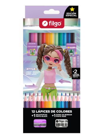 Lapices colores de resina pinto / estuche 12 + 2HB Digital Style FILGO