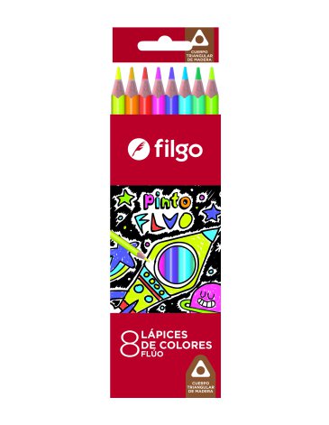 Lapices colores de madera Pinto / Estuche 8 fluo FILGO