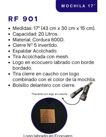MOCHILA LISA 17'' LOGO ECOCUERO - REEF