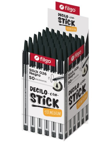 Boligrafo Negro Stick 026 1.0 Trazo Medio x 50 Unidades FILGO