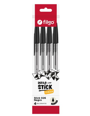 Boligrafo Stick 1.0 / Flow Pack x 4 negro FILGO