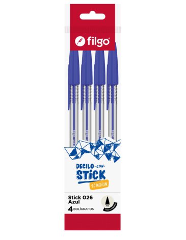 Bolígrafo Stick 026 Azul x 4 FILGO