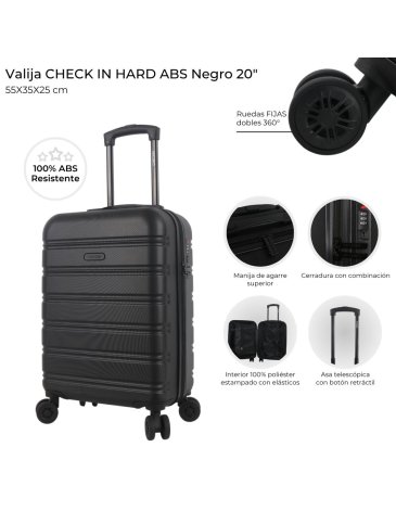 Valija CHECK IN HARD ABS Negra 20 pulg   CHECK IN