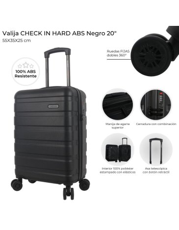 Valija CHECK IN HARD ABS Negra 20 pulg   CHECK IN