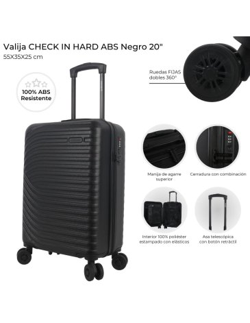 Valija CHECK IN HARD ABS Negra 20 pulg   CHECK IN